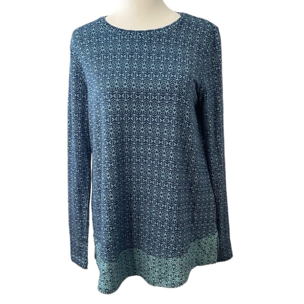 J. Jill Ponte Jaquard Blue Long Sleeve Tunic Top Sz XS